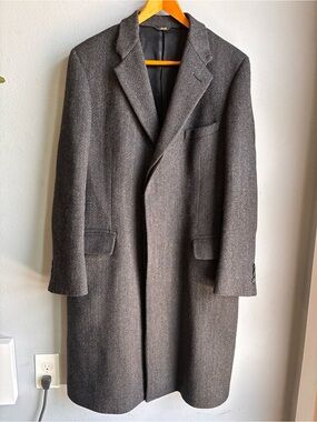 Vintage DAKS London Wool Herringbone Overcoat Bergdorf Goodman Men’s L Gray